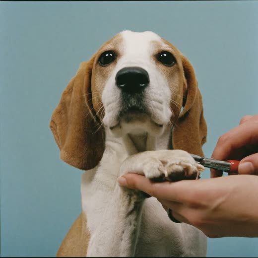 A dog's paw held in a hand while its nails are clipped